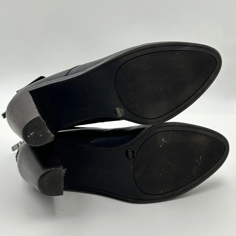 Lucky Brand Ankle Boots Womens‎ 6.5 Black Leather Fold Over Cuff Block Heel Chic